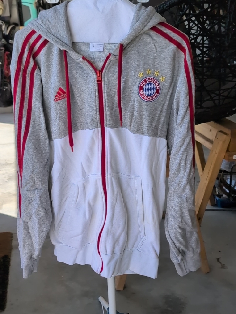 adidas Gray and White Hoodie with Black Logo Tag
